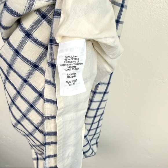 Madewell Blue White Linen Blend Plaid Shift Dress Embroidered Neck - Picture 5 of 5